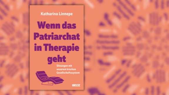 Design ohne Titel - 3 Ein rosa Buchcover mit der lila Aufschrift "Wenn das Patriarchat in Therapie geht"