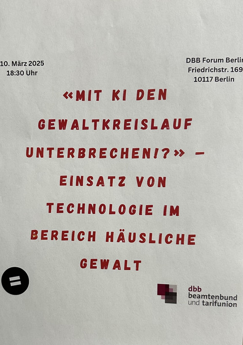 Flyer mit der Aufschrift „Mit KI den Gewaltkreislauf unterbrechen!? – Einsatz von Technologie im Bereich häusliche Gewalt“ 